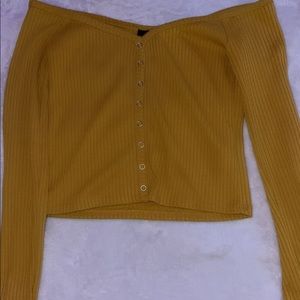 off the shoulder mustard top
